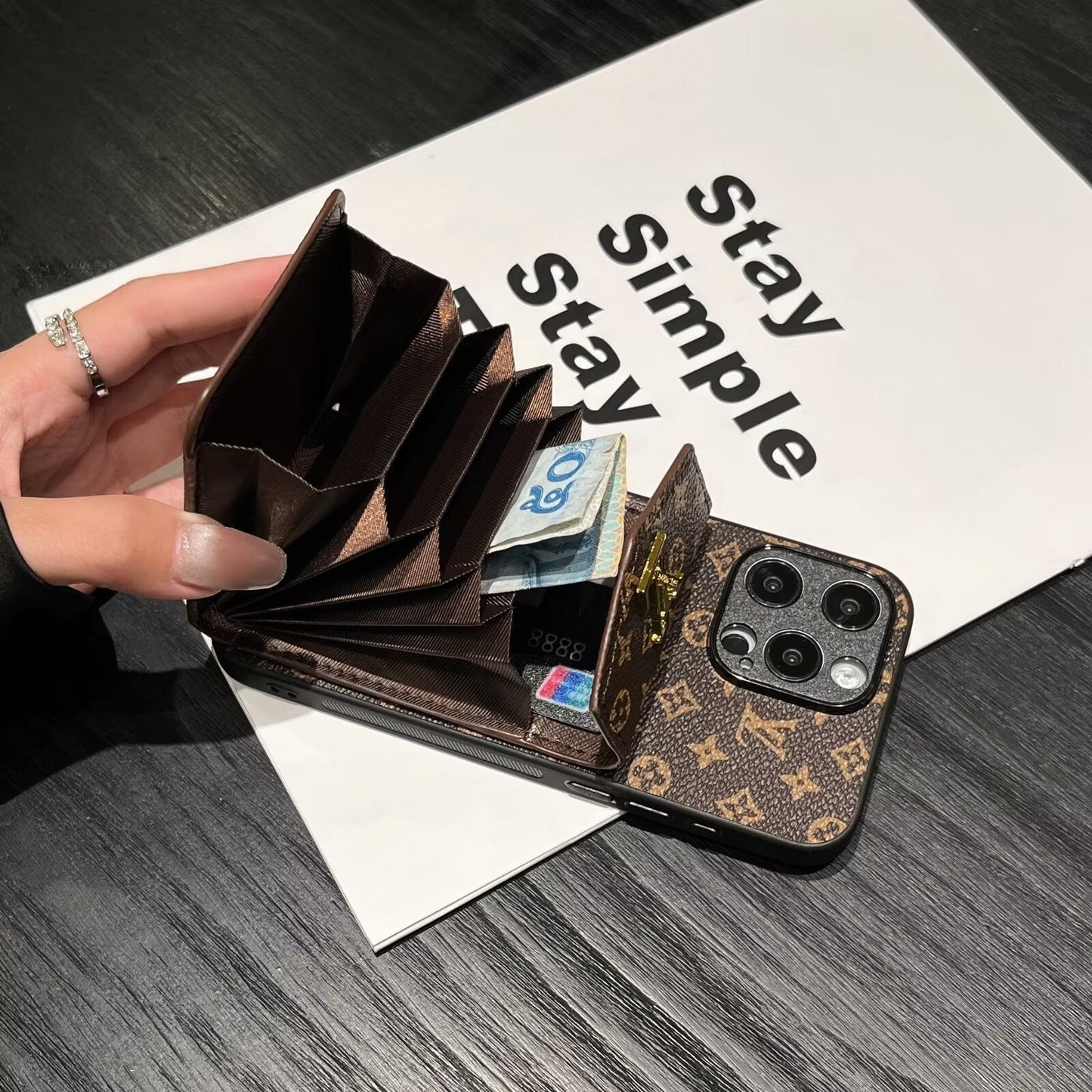 Luxury Card Holder Canvas Leather Phone Case for iPhone 12-17