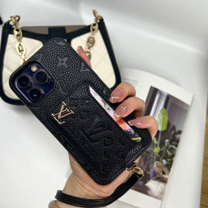 Luxe Card Holder Strap Case – Inspired Elegance for iPhone 13-17