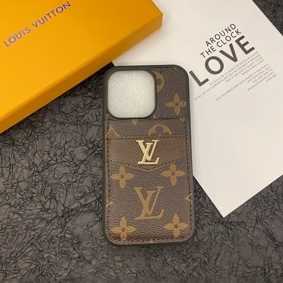 Luxury Phone Case Made of Genuine Leather with a Monogram Pattern for iPhone 13-17