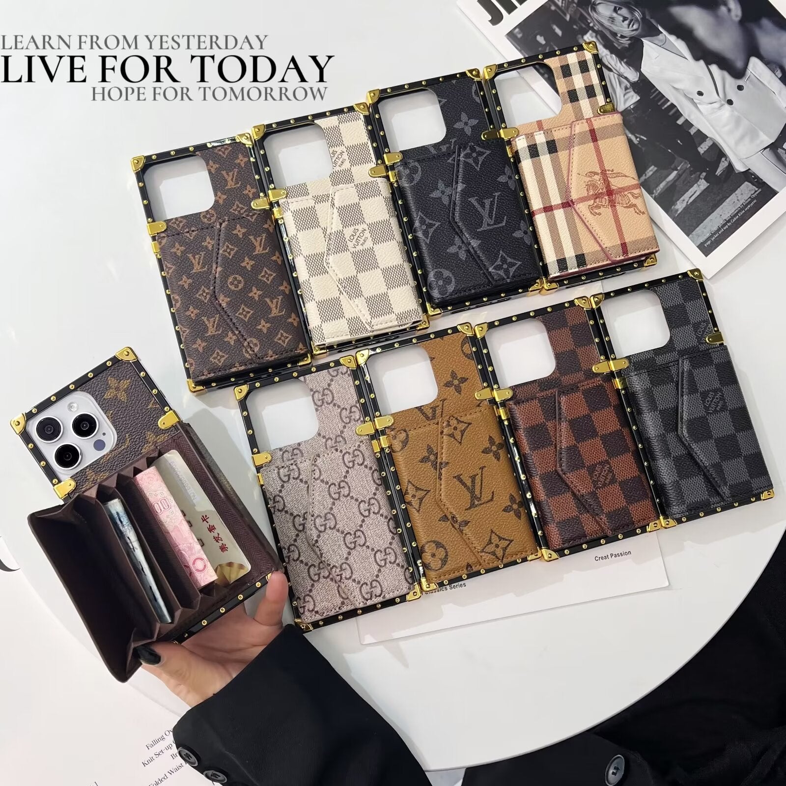 Luxury Leather Phone Case with Card Holder for iPhone 13-17