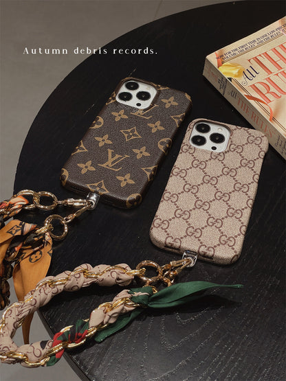 Luxury fabric iPhone Case detachable Silk Scarf Wristband for iPhone 12-17
