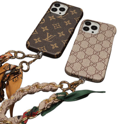 Luxury fabric iPhone Case detachable Silk Scarf Wristband for iPhone 12-17