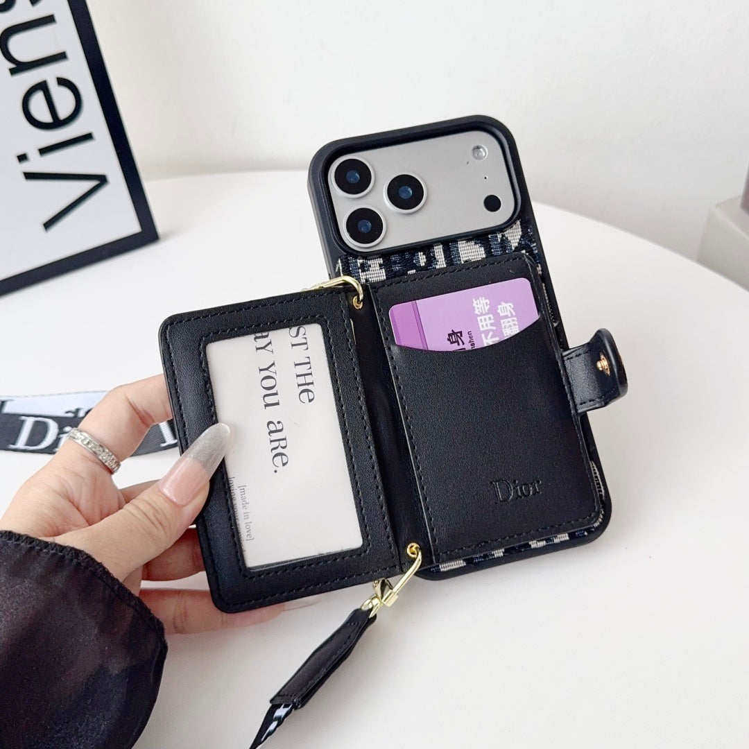 Leather Phone Case with Card Wallet and Strap For iPhone 12-17