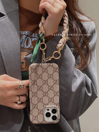 Luxury fabric iPhone Case detachable Silk Scarf Wristband for iPhone 12-17