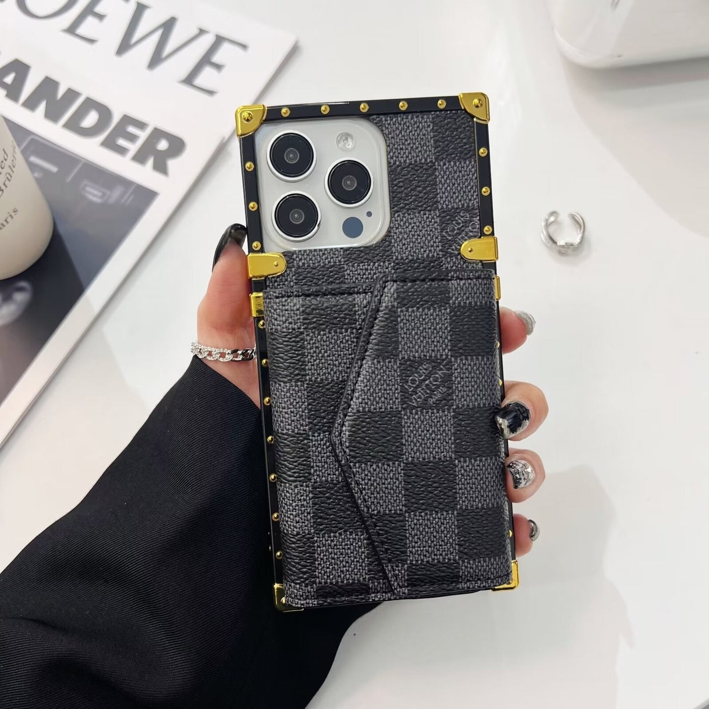 Luxury Leather Phone Case with Card Holder for iPhone 13-17