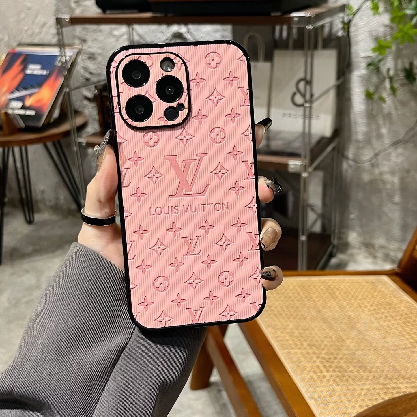 3D Monogram Embossed Leather Case for iPhone