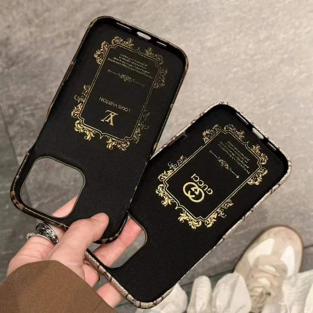Monogram Canvas Case with Classic Leather Back Card Holder for iPhone 12-17