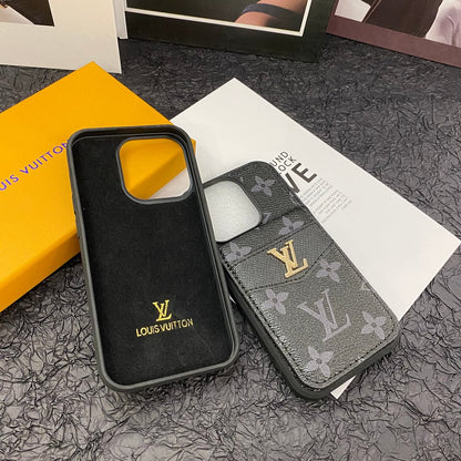 Luxury Phone Case Made of Genuine Leather with a Monogram Pattern for iPhone 13-17
