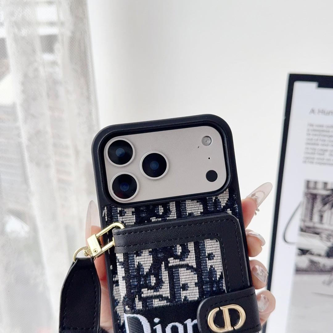 Leather Phone Case with Card Wallet and Strap For iPhone 12-17