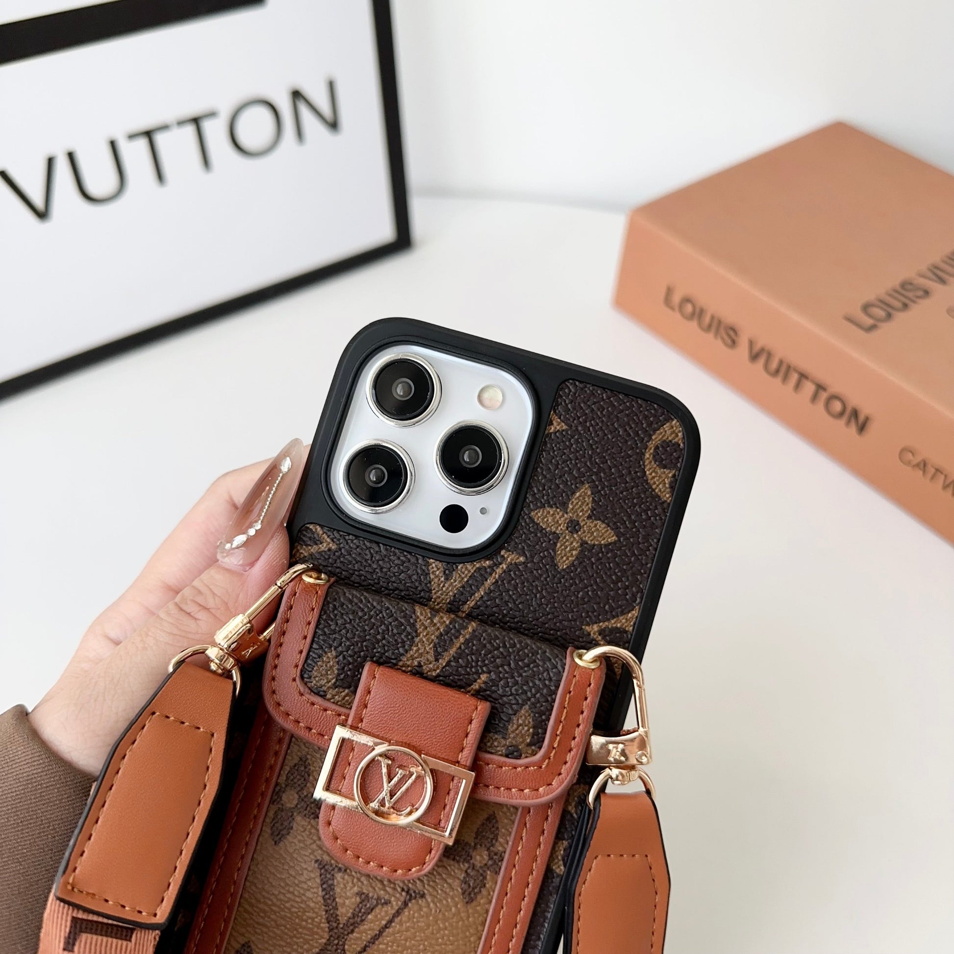 Luxury Dauphine Leather Monogram Crossbody for iPhone 12-17