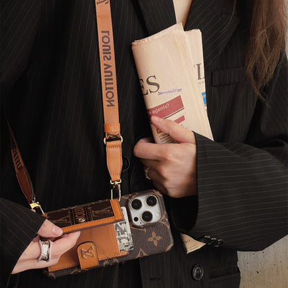 Canvas Leather Wallet Card Holder Crossbody Phone Case for iPhone 12-17