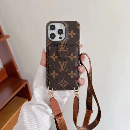 luxury iPhone Case Card Holder Detachable Lanyard for iPhone 12-17
