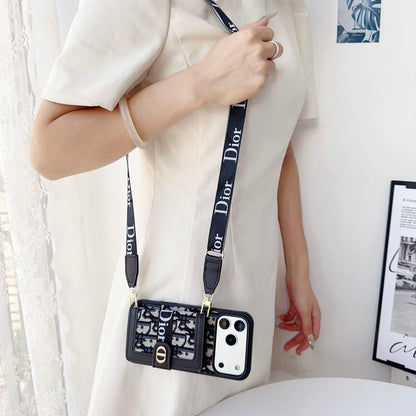 Leather Phone Case with Card Wallet and Strap For iPhone 12-17