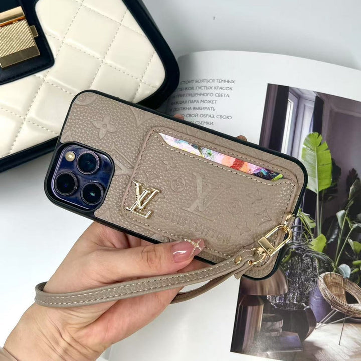 Luxe Card Holder Strap Case – Inspired Elegance for iPhone 13-17