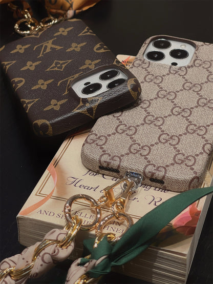 Luxury fabric iPhone Case detachable Silk Scarf Wristband for iPhone 12-17