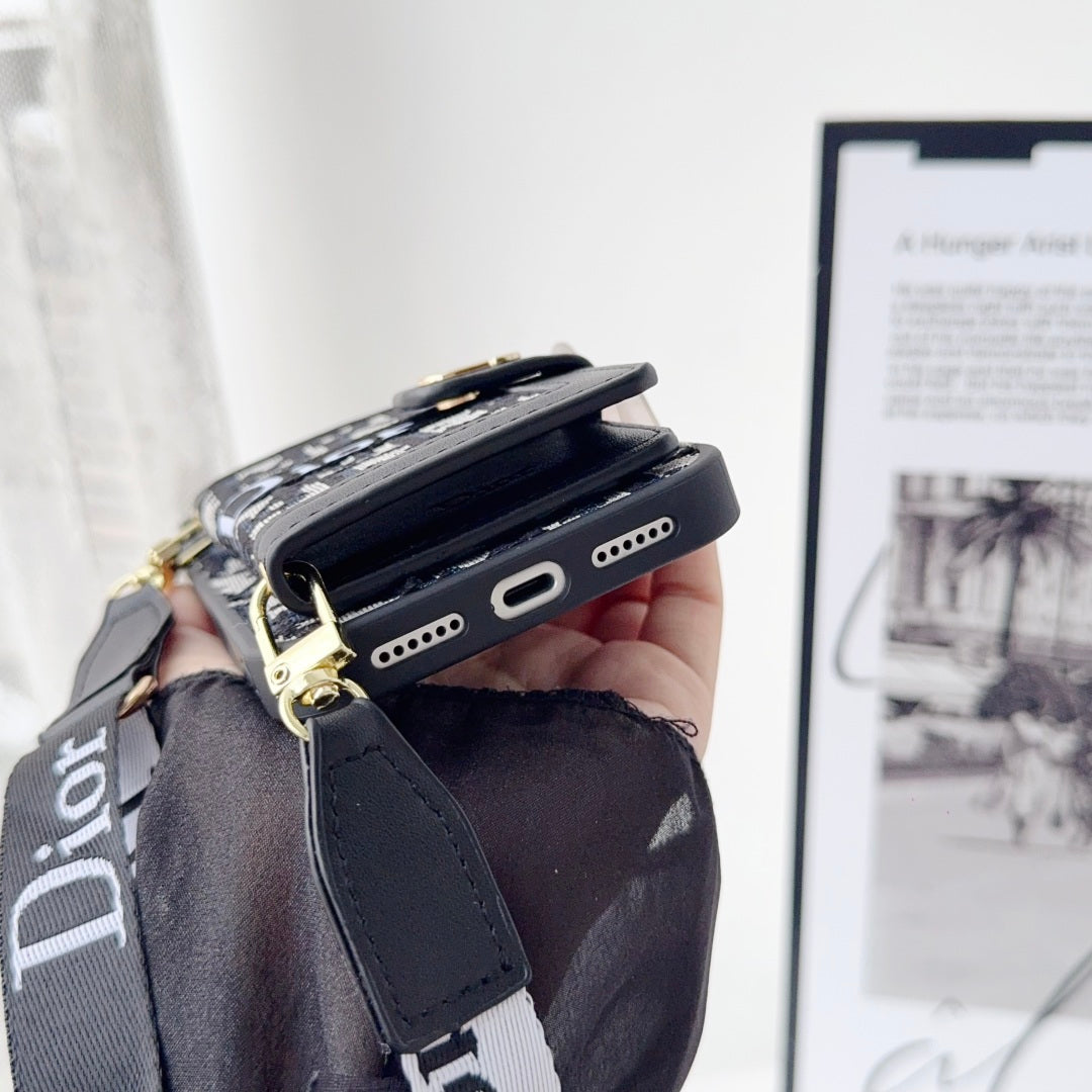 Leather Phone Case with Card Wallet and Strap For iPhone 12-17