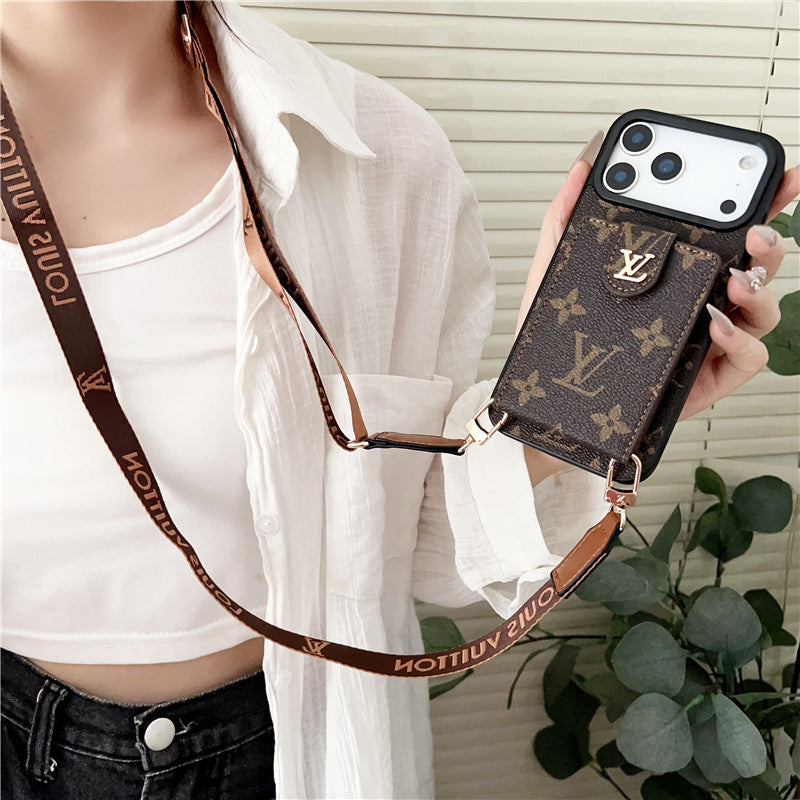 Luxury Leather Card Holder Case Crossbody for iPhone 12-17