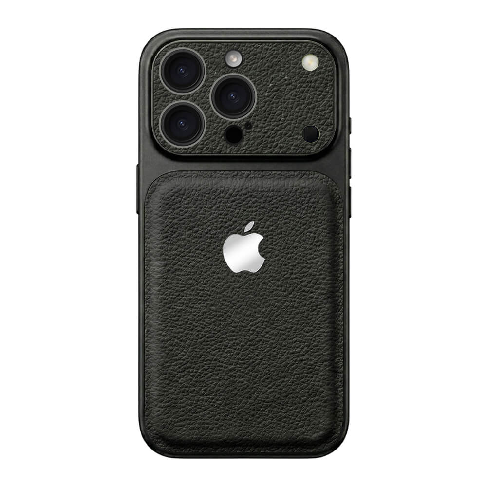 Double Leather Large Window Phone Case - Black