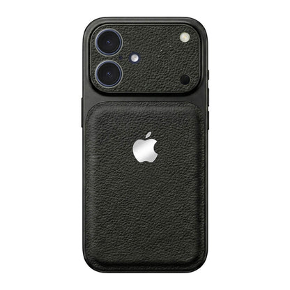 Double Leather Large Window Phone Case - Black
