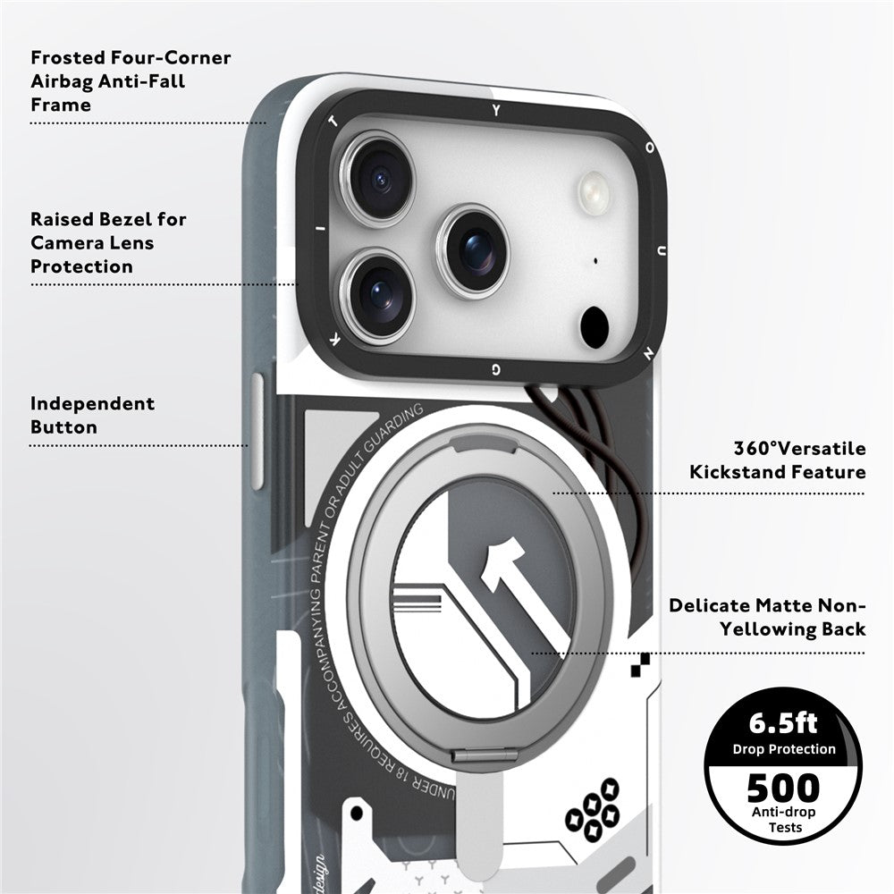 iPhone 17 Pro Max Youngkit Cover, Starship Series 360° Rotation Ring Stand with Magsafe - White