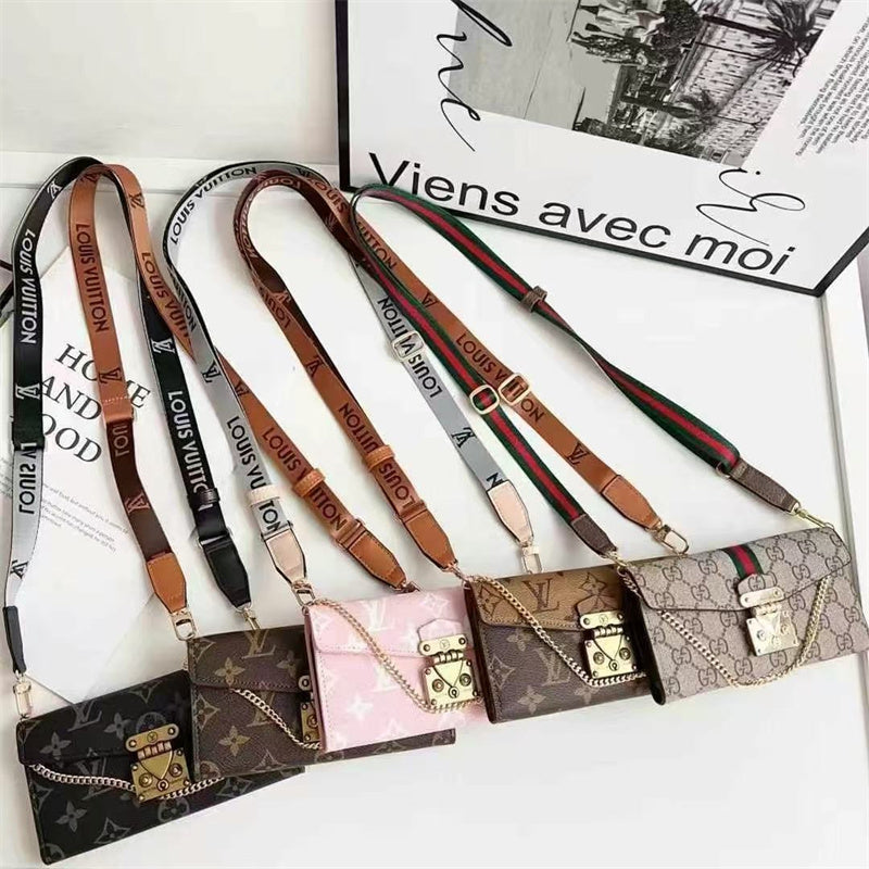 Monogram Luxurious Phone Case With Strap for iPhone 12-17