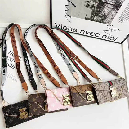 Monogram Luxurious Phone Case With Strap for iPhone 12-17
