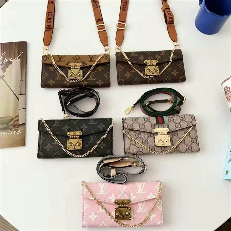 Monogram Luxurious Phone Case With Strap for iPhone 12-17