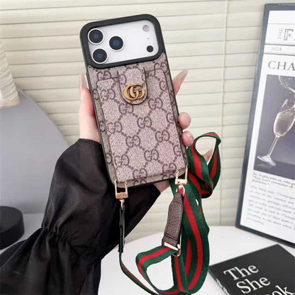 Luxury Leather Card Holder Case Crossbody for iPhone 12-17