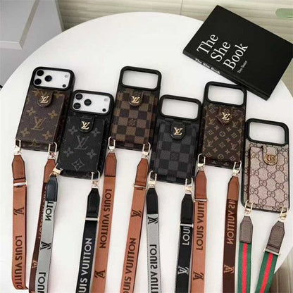 Luxury Leather Card Holder Case Crossbody for iPhone 12-17