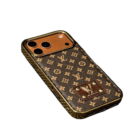 Luxury Phone Case with Gold Logo For iPhone 12-17