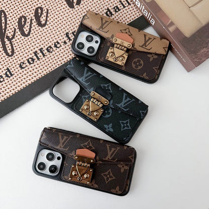 Luxury Phone Case with a Card Lock and Shoulder Strap for iPhone 13-17