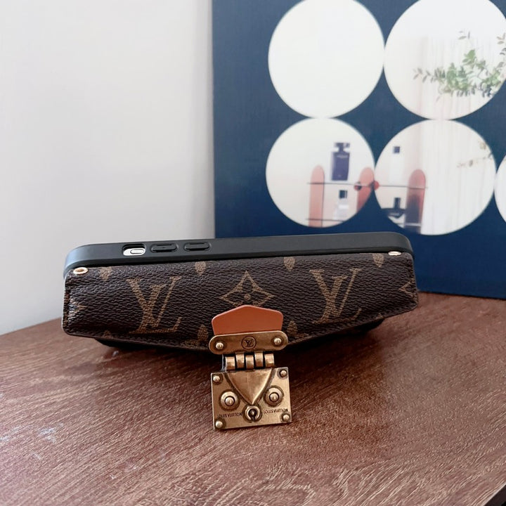 Luxury Phone Case with a Card Lock and Shoulder Strap for iPhone 13-17