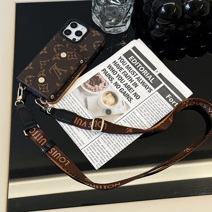 Luxury Brand Phone Case Card Holder with Strap for iPhone 12-16