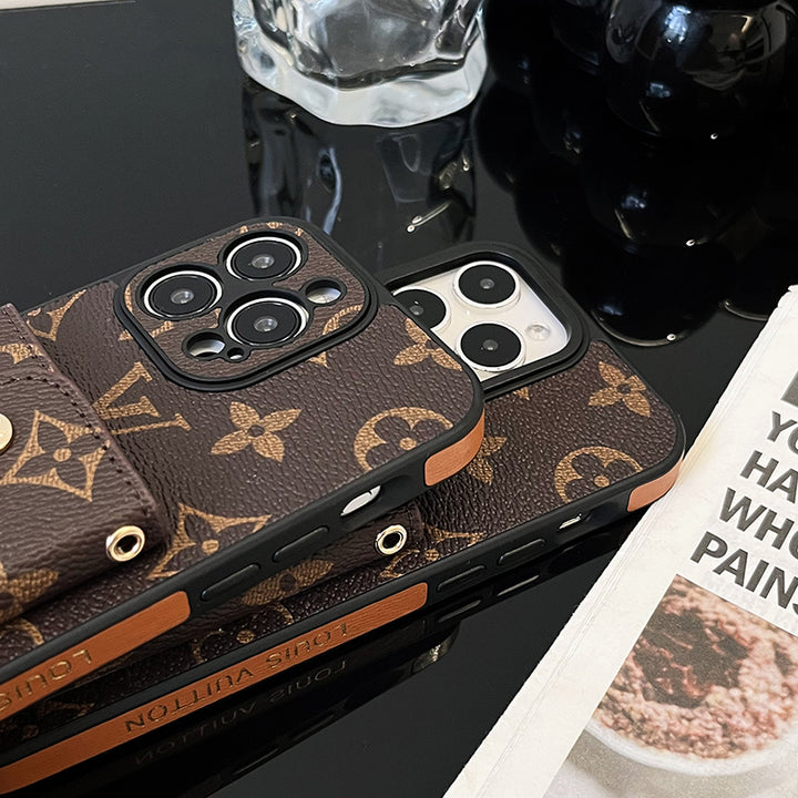 Luxury Brand Phone Case Card Holder with Strap for iPhone 12-16