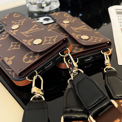 Luxury Brand Phone Case Card Holder with Strap for iPhone 12-16