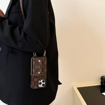 Luxury Brand Phone Case Card Holder with Strap for iPhone 12-16