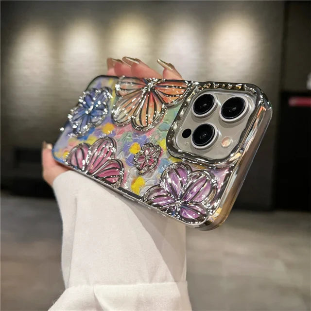 LUXURY PLATING COLOUR FASHION FLOWERS PHONE CASE FOR IPHONE