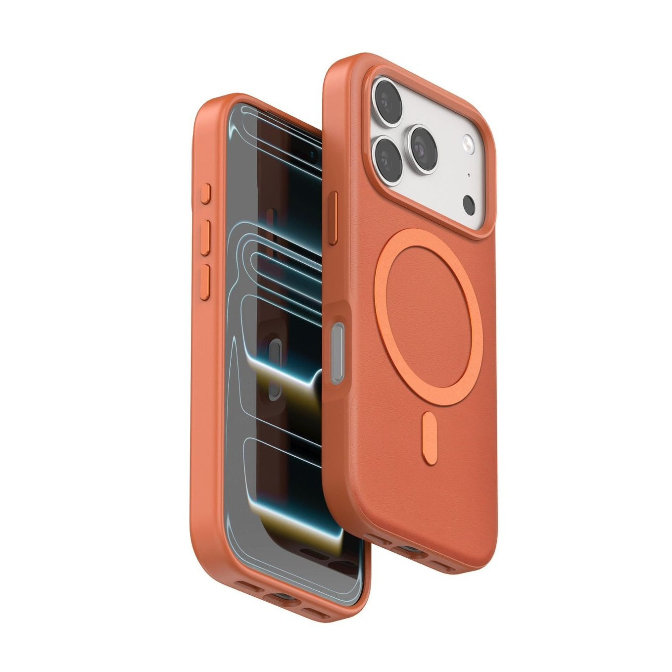 iPhone 17 Pro Max Leather Magsafe Case Premium Luxurious Leather with Metal Magnetic Magsafe Ring - Orange