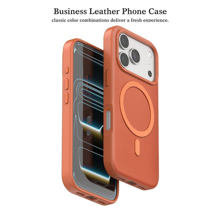 iPhone 17 Pro Max Leather Magsafe Case Premium Luxurious Leather with Metal Magnetic Magsafe Ring - Orange