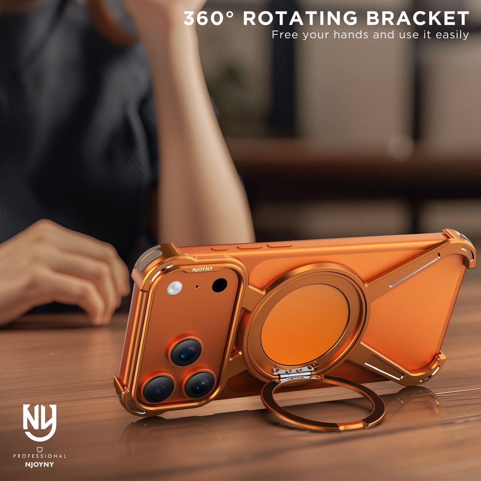 iPhone 17 Pro Max Metal X-Shape Frameless Bumper Case 360° Rotatable Stand with Magsafe - Orange