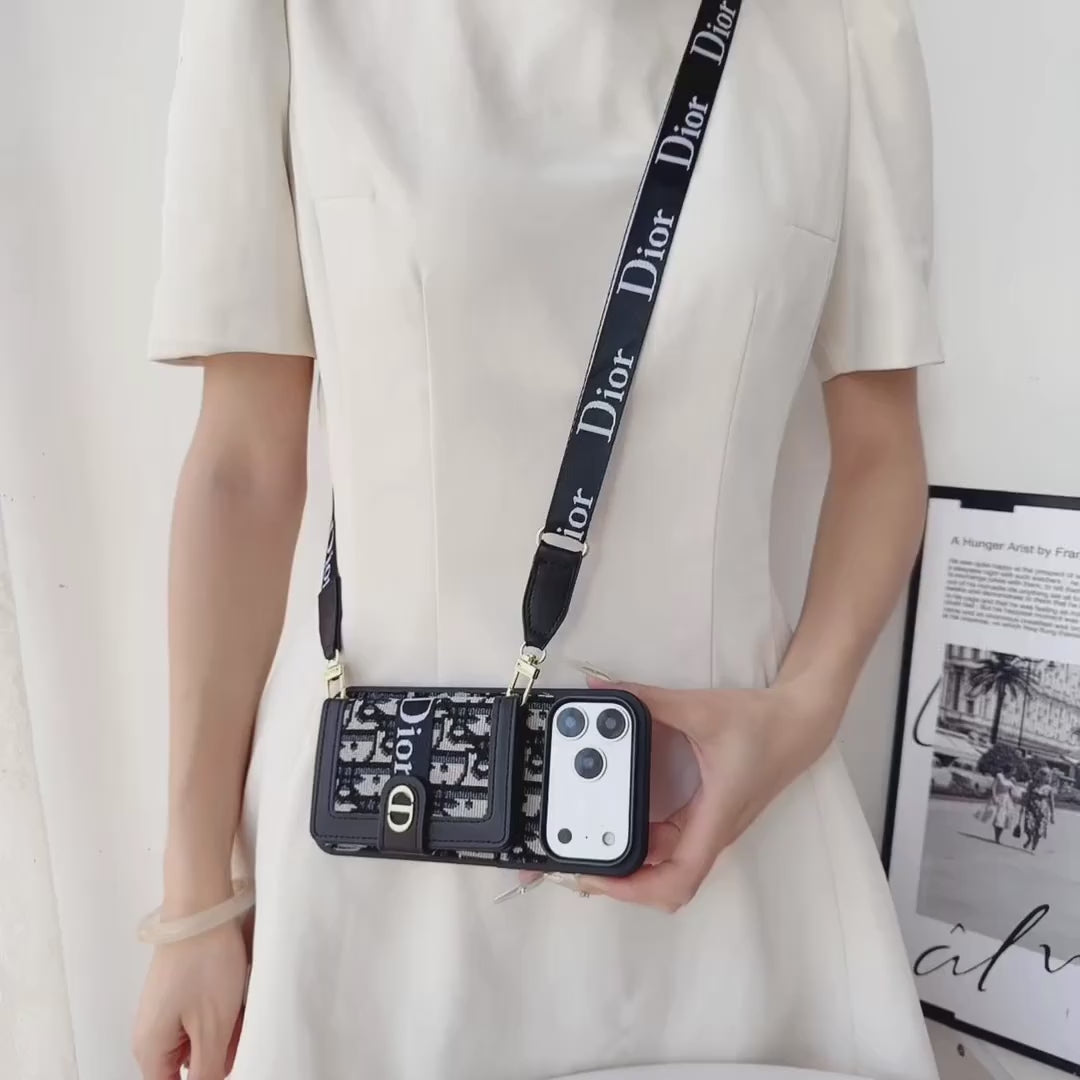 Leather Phone Case with Card Wallet and Strap For iPhone 12-17
