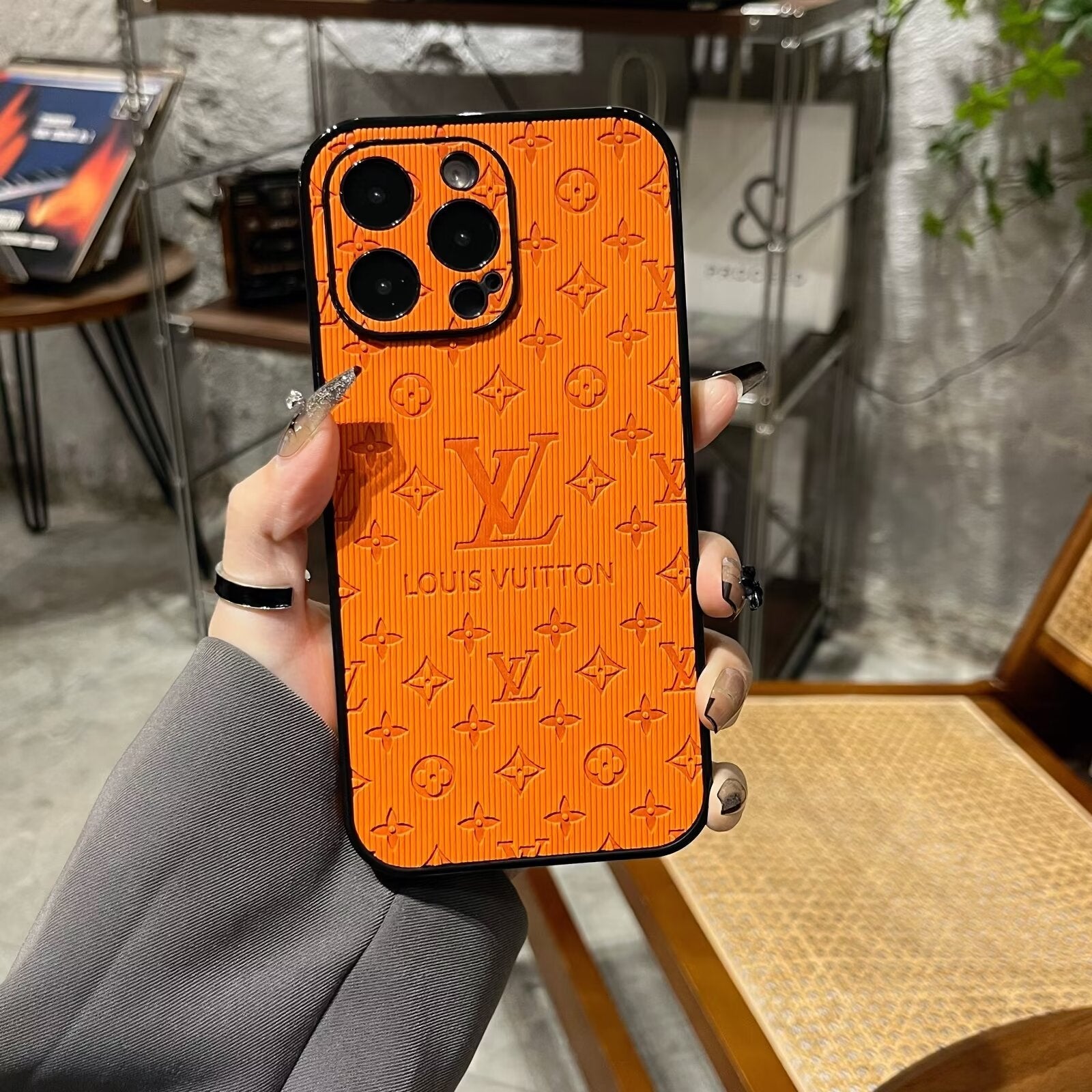3D Monogram Embossed Leather Case for iPhone