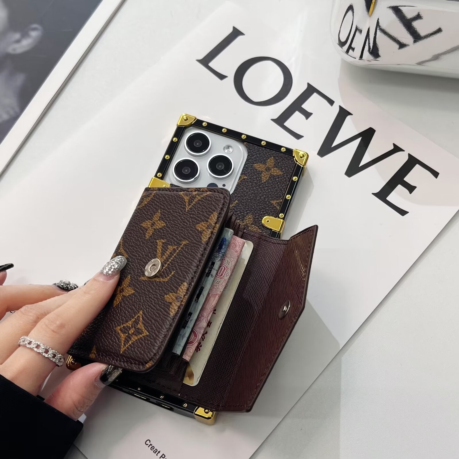 Luxury Leather Phone Case with Card Holder for iPhone 13-17