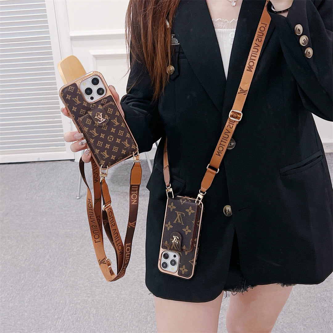 Luxury Brand Phone Case Card Holder Crossbody for iPhone 13-17