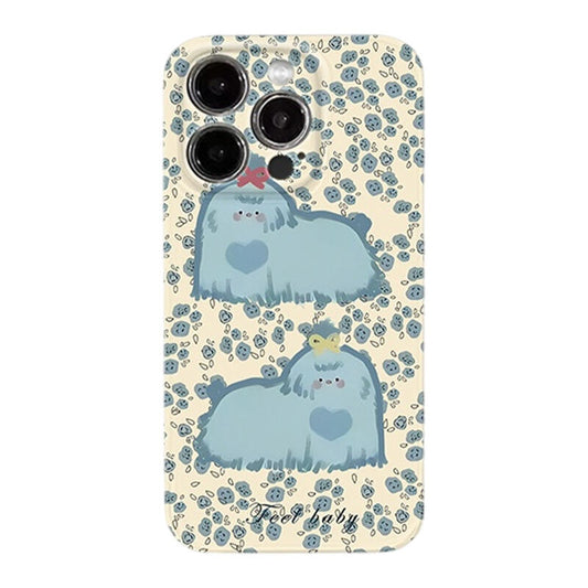 Blue Floral Puppy Phone Case