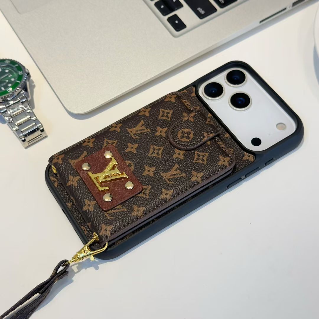 Luxury Leather Case Card Holder with Gold Logo For iPhone 12-17