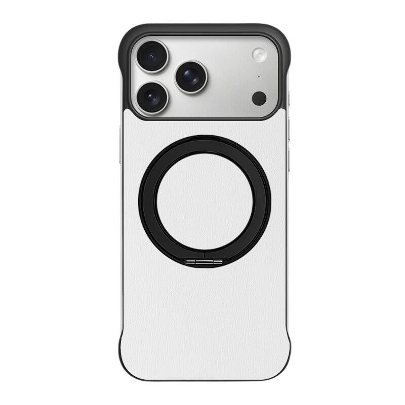 Borderless Leather Stand MagSafe Phone Case - Black White