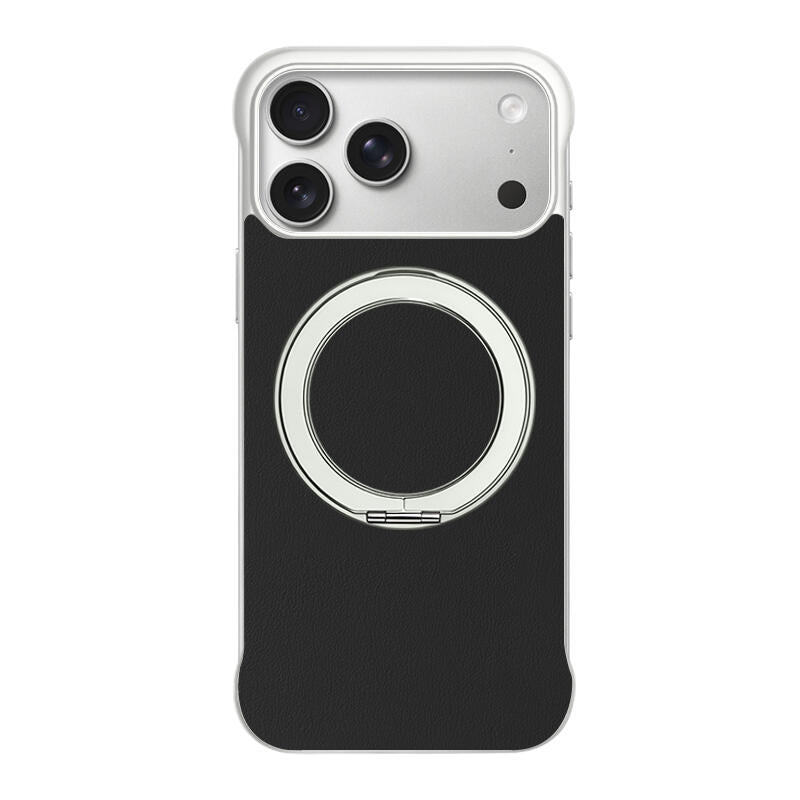 Borderless Leather Stand MagSafe Phone Case - White Black