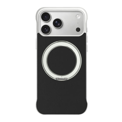 Borderless Leather Stand MagSafe Phone Case - White Black