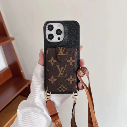 luxury iPhone Case Card Holder Detachable Lanyard for iPhone 12-17